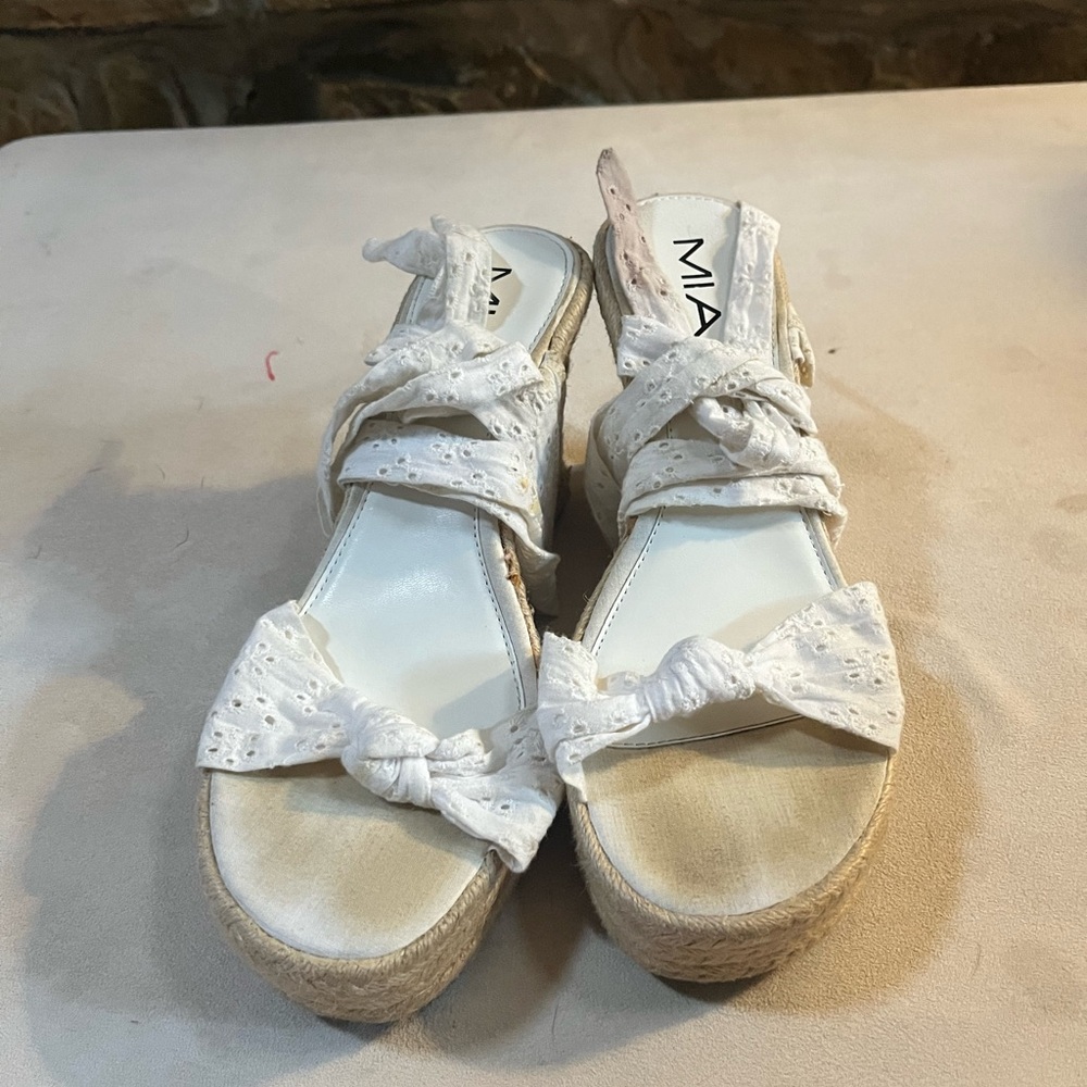 White ankle lace up MIA wedges